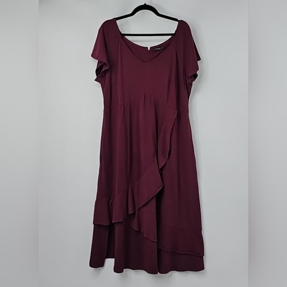 Eshakti Oxblood Empire Waist Peasant Ruffle Fairy Layered Short Sleeve Dress 16W